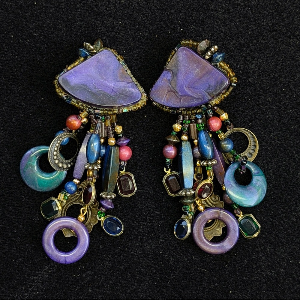 Bohemian Beaded Dangle Earrings Artisan Crafted 1980s Vintage